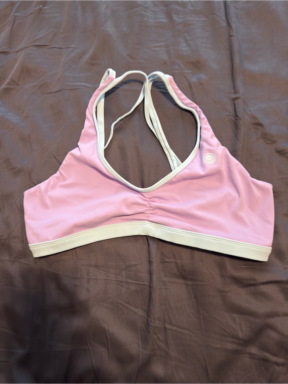 moana bikini Pink Sports Bra with Cream Trim and Double Straps